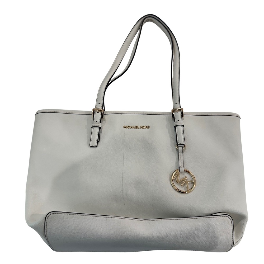 Modern Womens OS Michael Kors Tote Bag White Saffiano Leather Gold Hardware